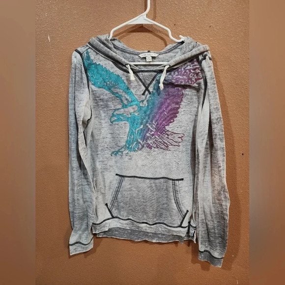 American Eagle Outfitters Tops - American Eagle Outfitters Pink/Teal/Gray Lightweight Hoodie Medium